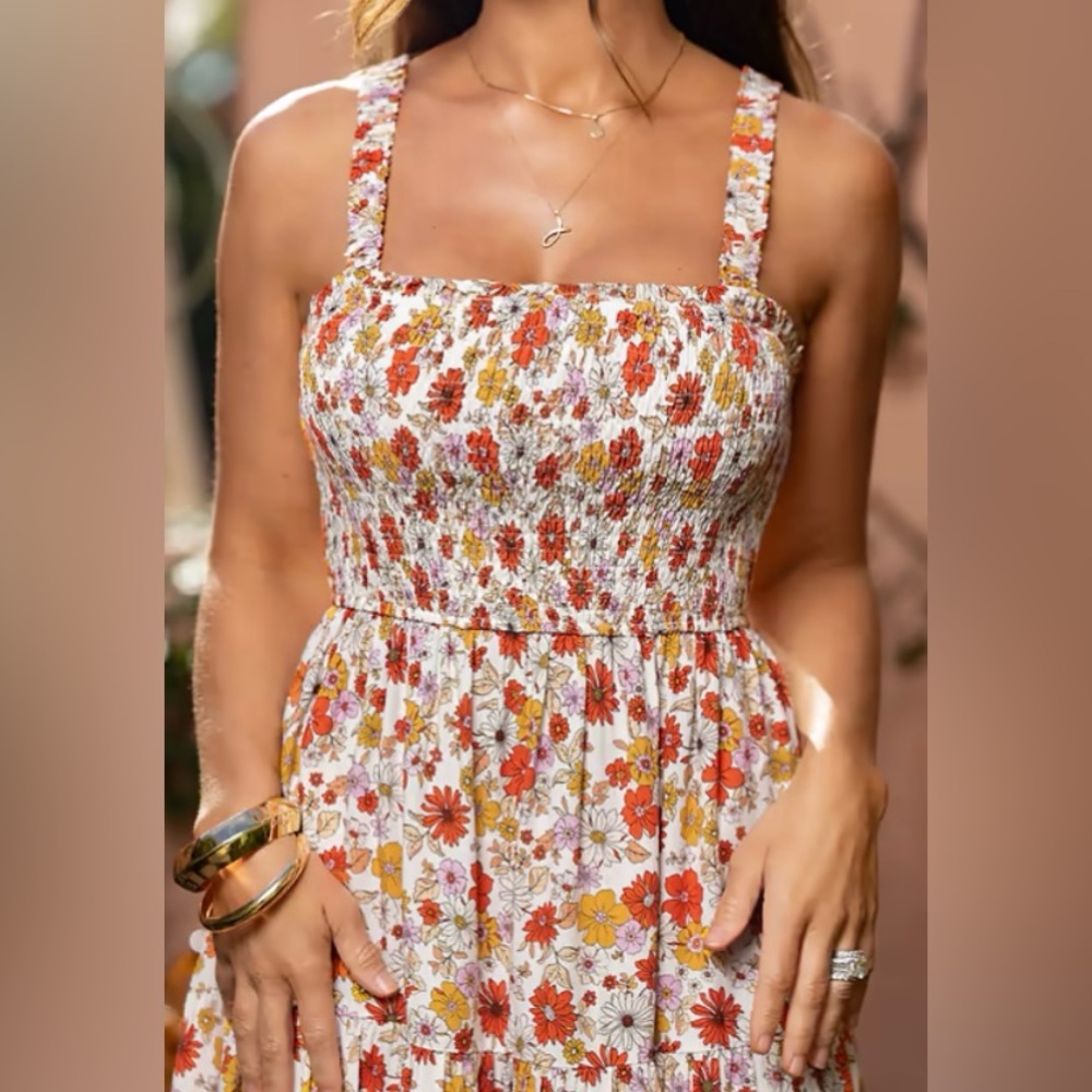 Cupshe Floral Maxi Dress - White and Orange - Picture 4 of 9